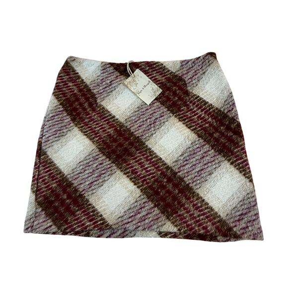 NWT Hem & Thread Sweater Skirt Wool Lining Maroon Tan Plaid Women’s Sz Md - Picture 1 of 6